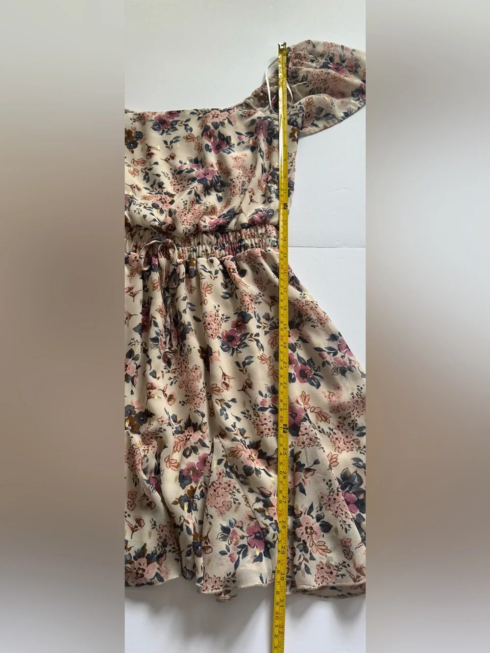 Mi Ami Floral Metallic Lurex Square Neck Mini Dress (XXS)